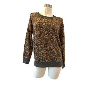 SPLENDID Women’s Leopard Print Pullover Sweatshirt Size S 95% Polyester 5% Elast